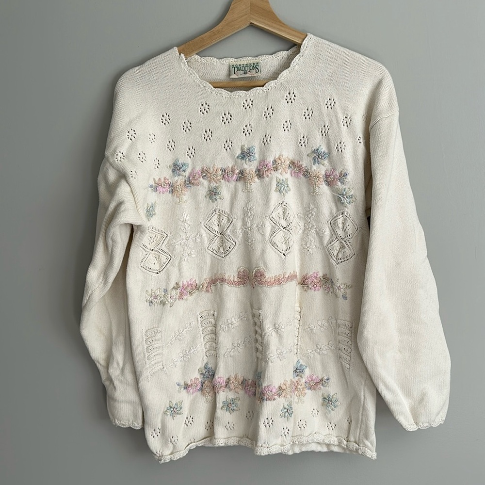 Cream Embroidered Women's Sweater